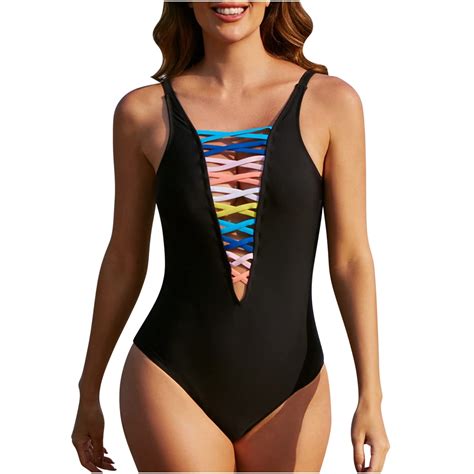 Seaopen Women Sexy Monokinis Criss Cross Plunge One Piece Swimsuits