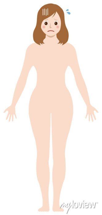 Naked Woman With Troubled Face Nude Body Silhouette Outline