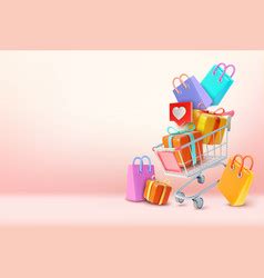 D Different Colorful Shopping Basket Set Vector Image