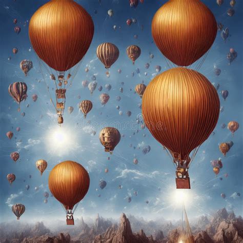 Hot Air Balloons Flying Colorful Background Golden Ancient Stock Illustration Illustration Of