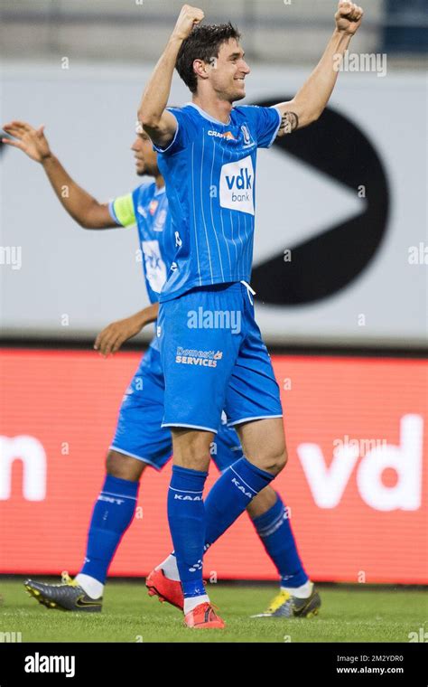 Gent S Roman Yaremchuk Celebrates After Scoring During A Soccer Match