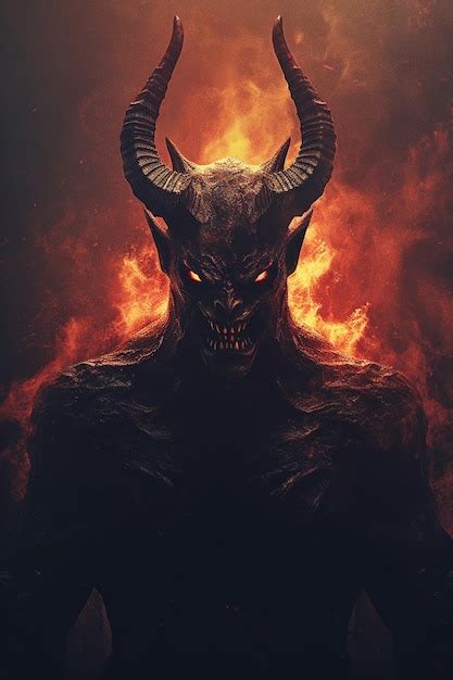 Demonic looking demon with horns and a red fire in the background generative ai | Premium AI ...