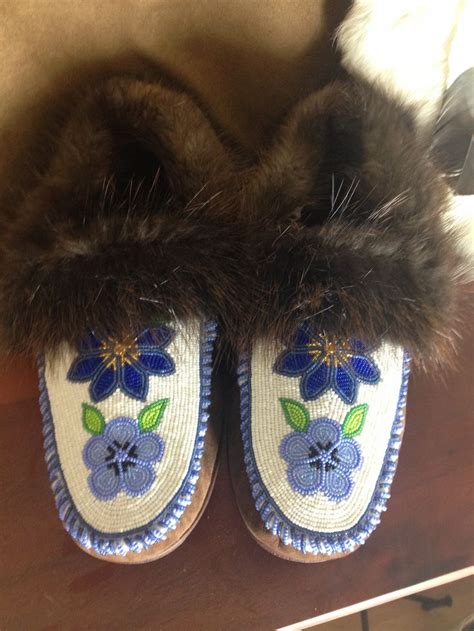 Athabascan Flower Beaded Slippers With Beaver Fur Trim By Alaska