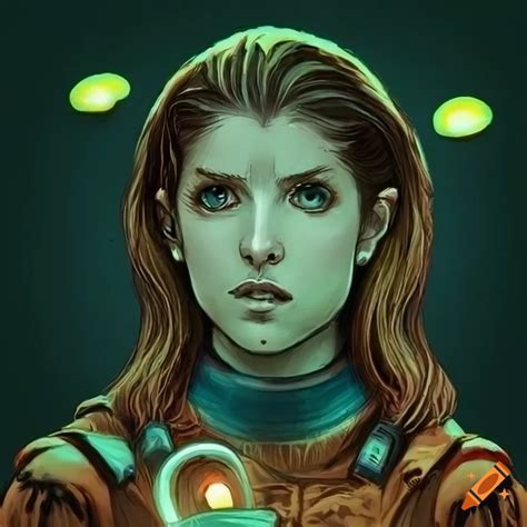 Illustration Of Anna Kendrick As A Werewolf Astronaut In A Cave With