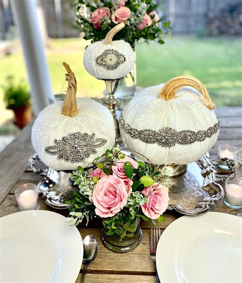 Fall Wedding Pumpkin Centerpiece With Jewels White Pumpkins