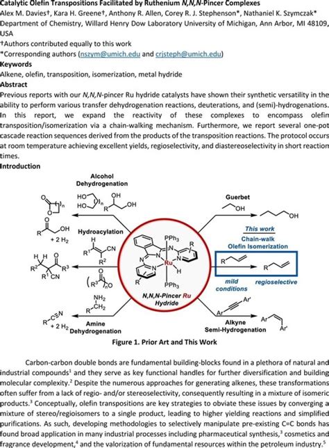 Catalytic Olefin Transpositions Facilitated By Ruthenium N N N Pincer