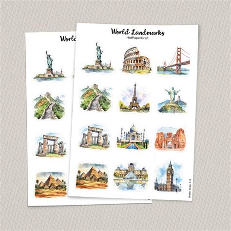 Sticker Sheet World Landmarks Landmarks Stickers Travel Tourism Journal