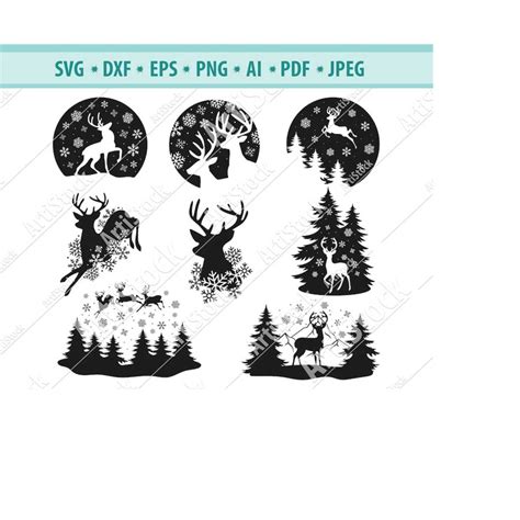 Deer Svg Deer In Forest Svg Pine Trees Svg Stag Svg Hunt Inspire