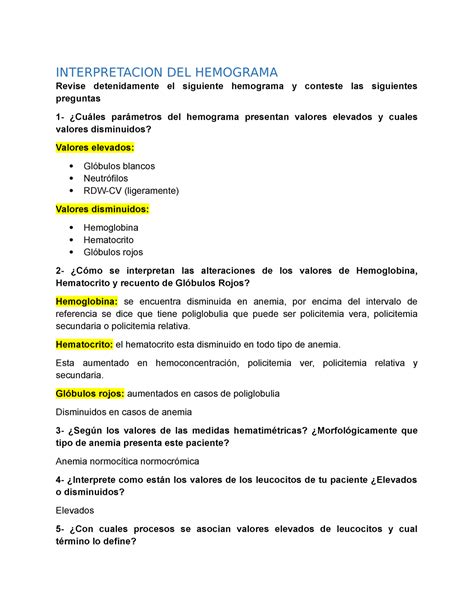 Guia De Interpretacion Del Hemograma Interpretacion Del Hemograma