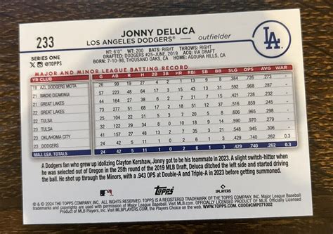 Topps Series Jonny Deluca Rc Rookie Los Angeles Dodgers Ebay