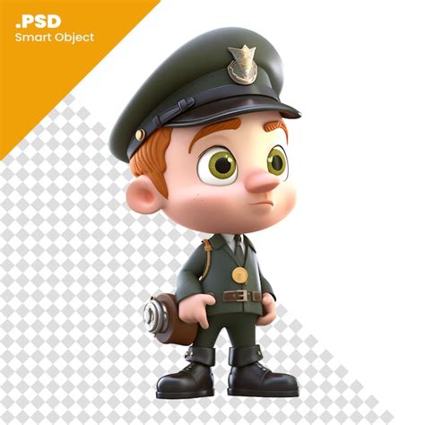 Renderização 3d de um menino chapéu do exército e modelo psd de