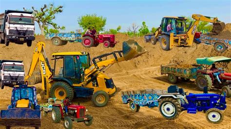 Jcb Dx Working With Many Tractors John Deere Mahindra Eicher