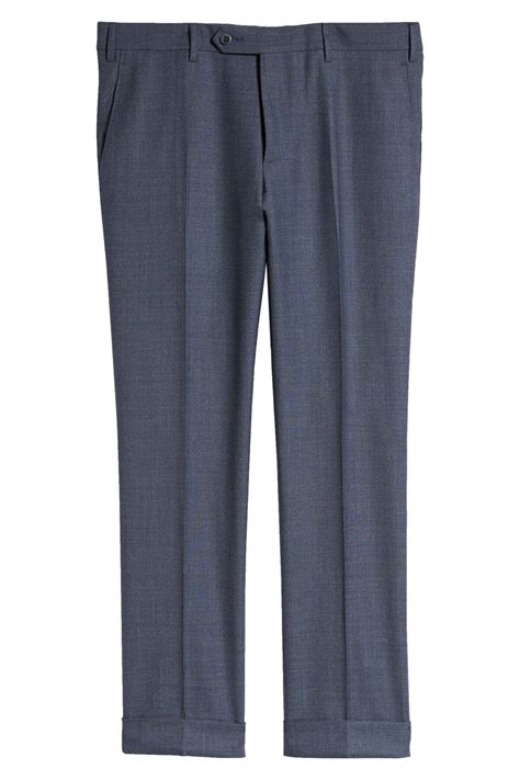 Zanella Curtis Flat Front Straight Leg Sharkskin Wool Trousers In Med