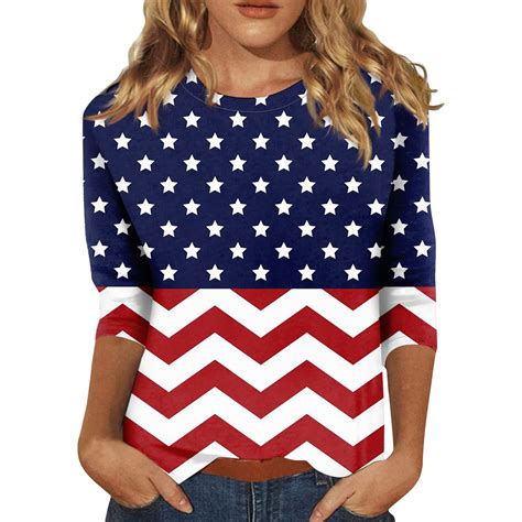 Xddlitp 4th Of July American Flag T Shirt Women Usa Star Stripes Fourth July Tee Shirts Cute