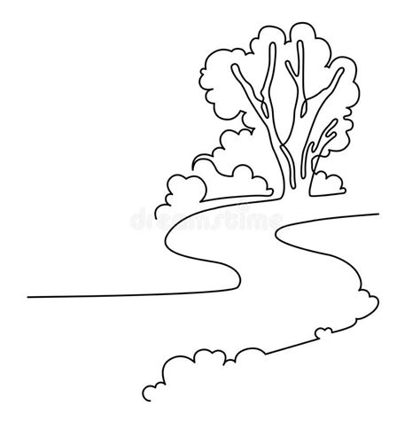 Landscape Park with Path and Trees. Continuous Line Drawing ...