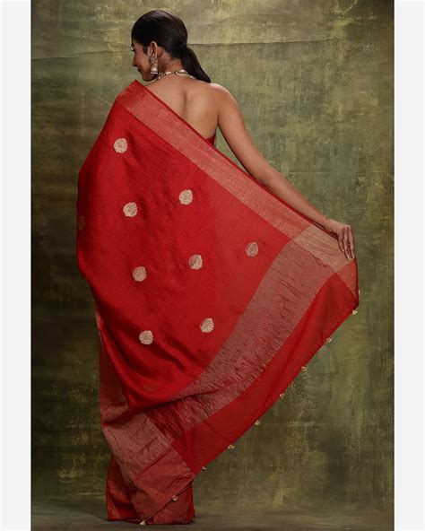 Deep Red Moonga Silk Saree