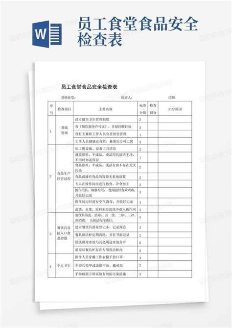 员工食堂食品安全检查表 Word模板下载编号qxwpnpzp熊猫办公