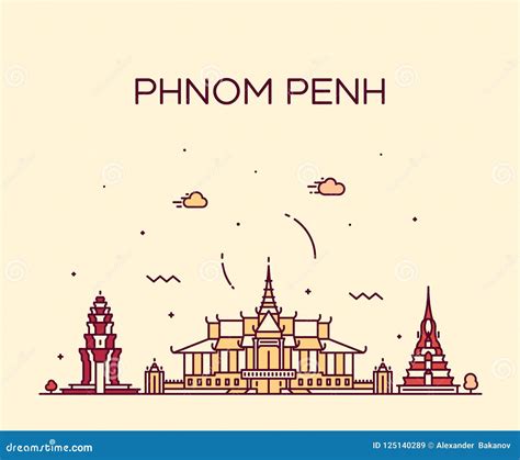 Phnom Penh Skyline Cambodia Trendy Vector Linear Stock Vector ...