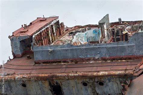 Huge Rusty Pieces Of Decommissioned Marine Ship That Was Cut And Left