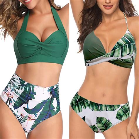 Conjunto De Biqu Ni De Cintura Alta Feminino Mai Push Up Halter Tankini