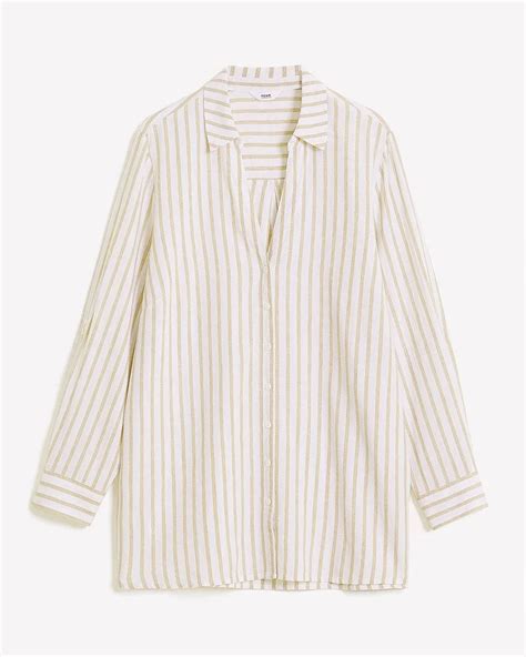 Striped Linen Blend Tunic With Rolled Up Sleeves Penningtons