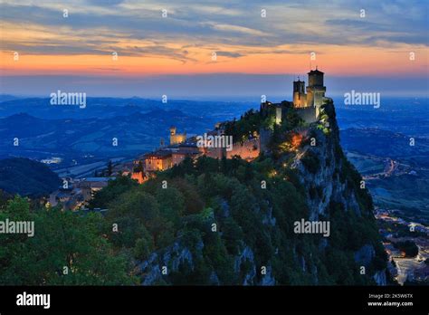 The 11th Century Fortress Of Guaita On Monte Titano In San Marino Stock