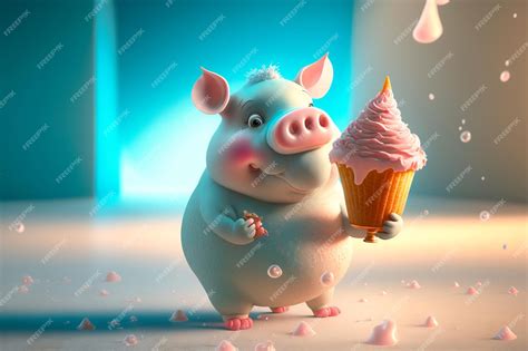 Premium Photo | Baby pig eating ice cream in waffle cone