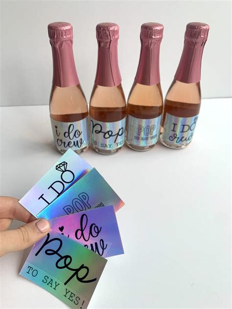 Holographic Bridal Mini Champagne Bottles Labels Bridesmaid Etsy