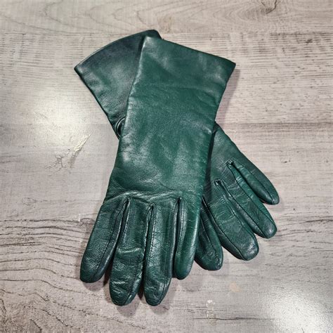 Vintage Green Leather Gloves and Cashmere Lining Ladies Medium - Etsy