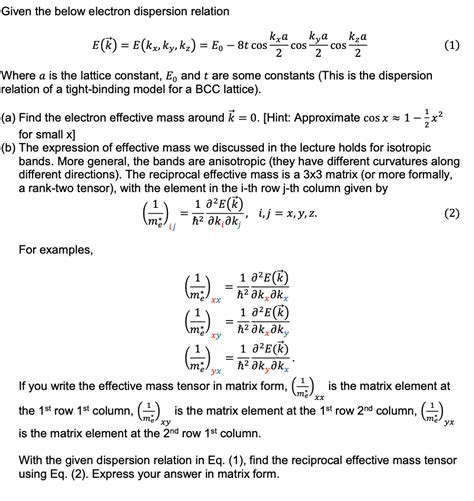 Solved Given The Below Electron Dispersion Relation For Chegg