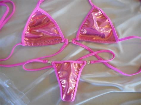 Pink And Gold G String Micro Bikini Stripper Costume Exotic