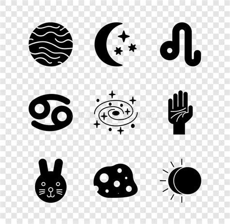 Set Planet Venus Moon And Stars Leo Zodiac Rabbit Asteroid Eclipse Of The Sun Cancer And