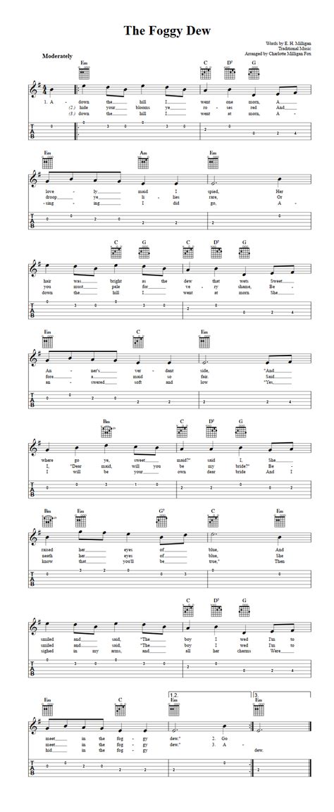 The Foggy Dew: Chords, Sheet Music, and Tab for Guitar with Lyrics