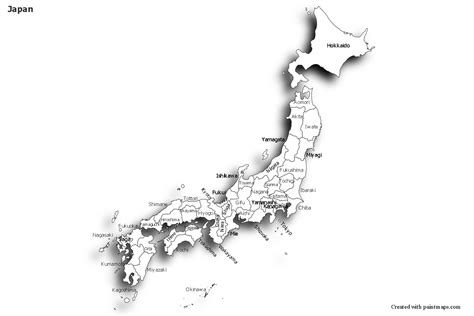 Mapas de muestra para Japón blanco negro sombrío Map Maker Sample