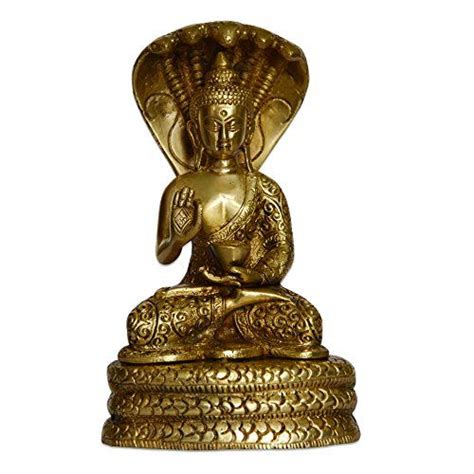 Blessing Buddha Under Snake Hood Handmade Brass Statue From India