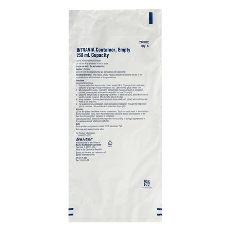 Baxter Intravia Medication Delivery Bag Sterile 250 Ml 2B8012