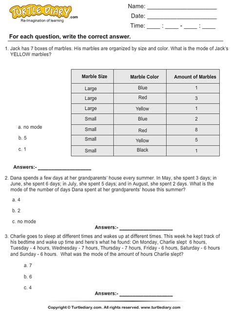 Calculate The Mode Worksheet 5 - Turtle Diary