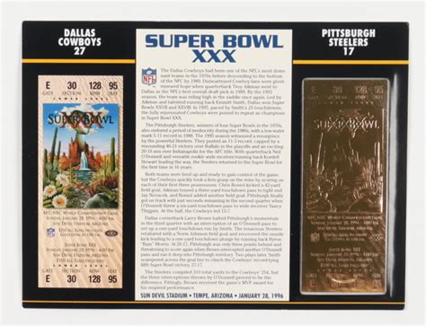 Super Bowl Xxx Commemorative Scorecard With Kt Gold Ticket Pristine