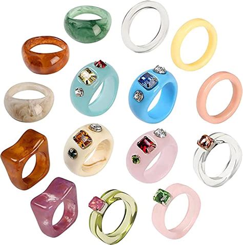 A2A 15 anillos de resina para mujeres y niñas acrílicos bonitos y