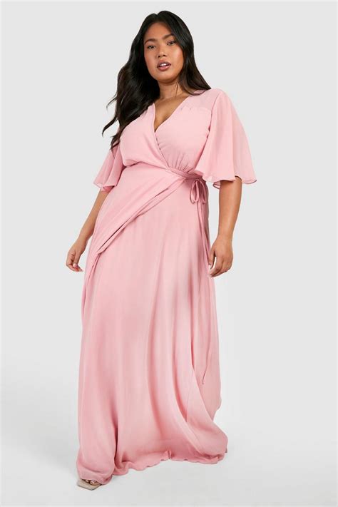 Plus Angel Sleeve Wrap Bridesmaid Dress Boohoo Uk