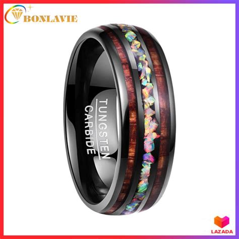 Bonlavie 6mm8mm Handmade Tungsten Carbide Ring With Two Hawaii Koa Wood Inlay Domed Edges Size