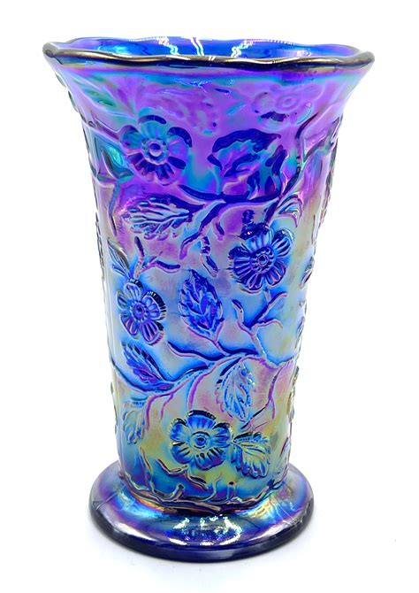 Fenton Cobalt Carnival Peacock Vase