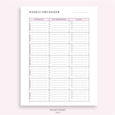 Weekly Planner Printable Landscape Minimalist Weekly Etsy