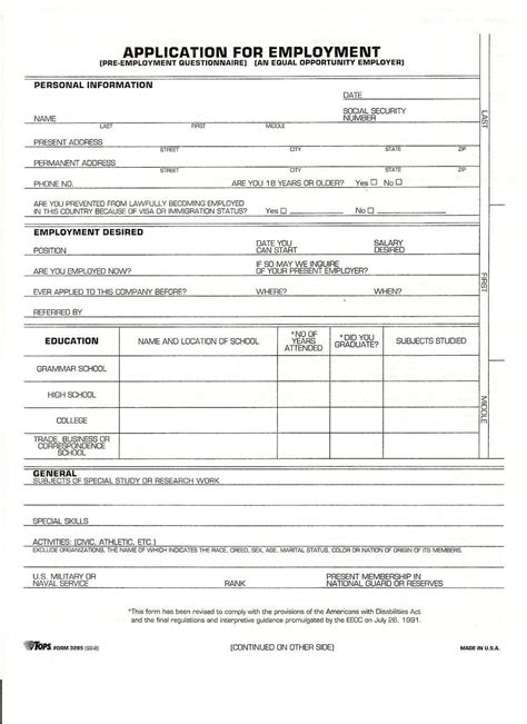 Printable Standard Application Form Printable Forms Free Online