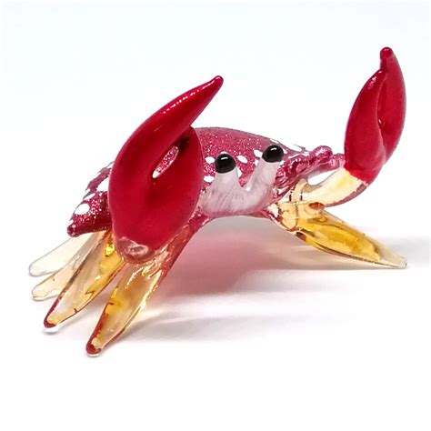 Glass Crab Figurine Red Hand Blown Painted Art Miniature Etsy