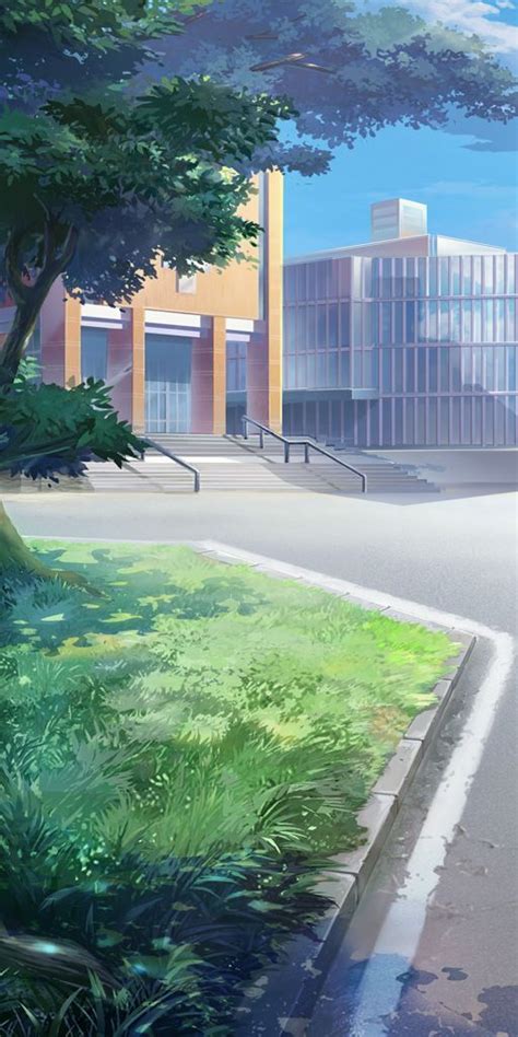 Anime Street Scene With Building And Trees