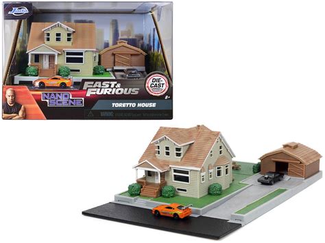 Toretto House Diorama With Dodge Charger Black And Toyota Supra Orange