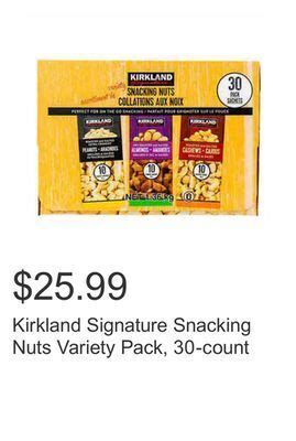 Kirkland Signature Snacking Nuts Variety Pack 30 Count Offer At Costco