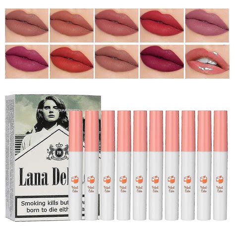10 Colors Lip Tint Stain Set, Lana Matte Lipstick Cigarettes, Tube