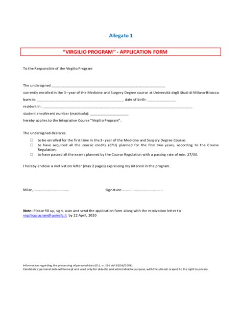 Fillable Online Virgilio Programme Application Form Fax Email Print